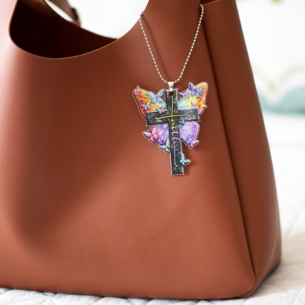 Faith Cross Butterfly Rearview Mirror Ornament