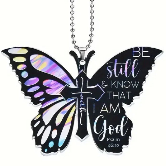 Be Still & Know Butterfly Rearview Mirror Ornament