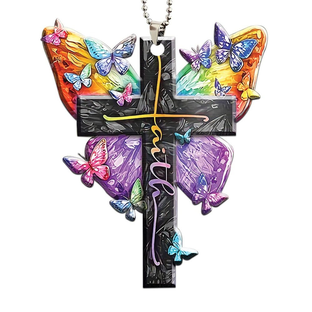 Faith Cross Butterfly Rearview Mirror Ornament