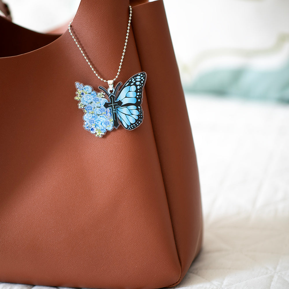 Faith Butterfly Rearview Mirror Ornament - Blue