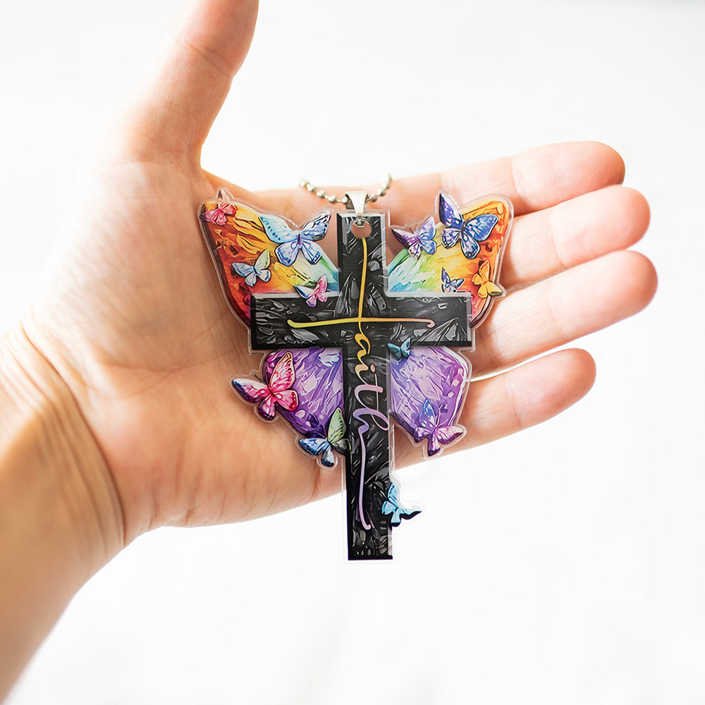Faith Cross Butterfly Rearview Mirror Ornament