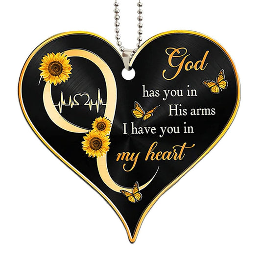 In His Arms Heart Rearview Mirror Ornament