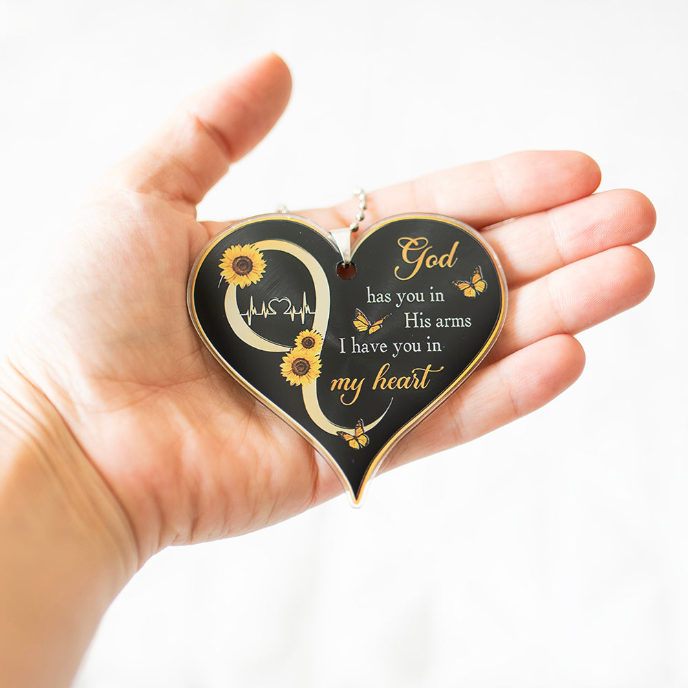 In His Arms Heart Rearview Mirror Ornament