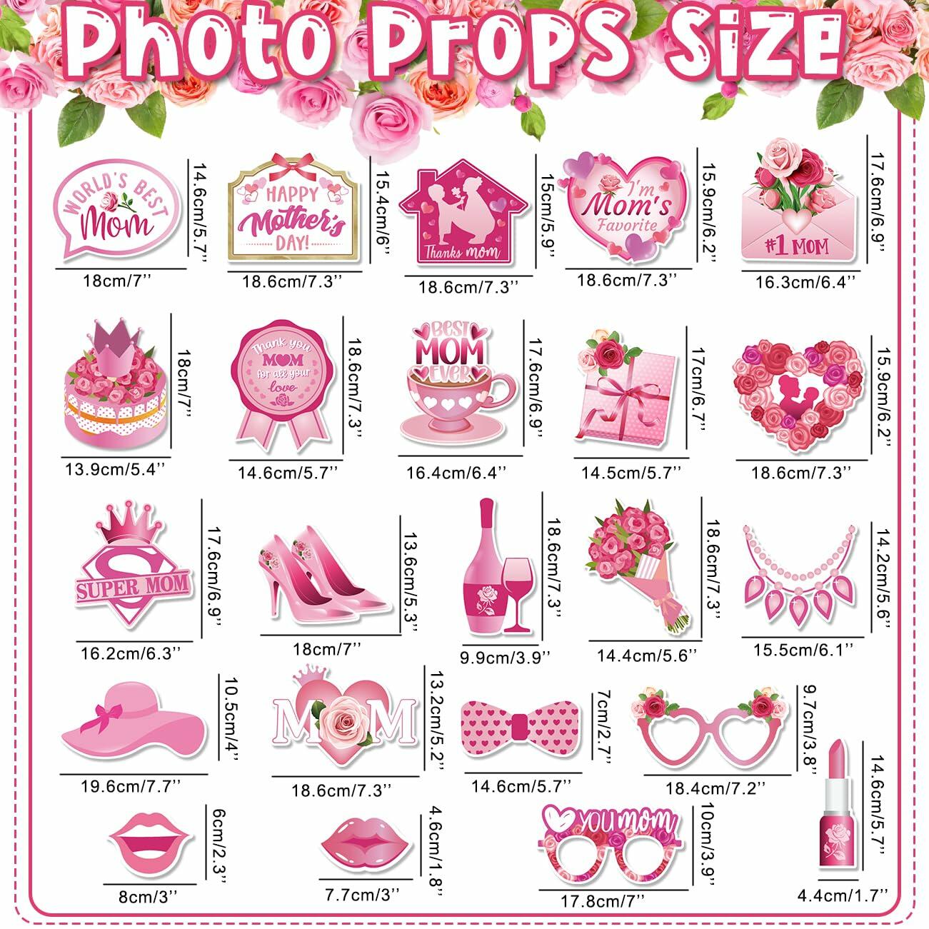 Mothers Day Decorations 23pcs Photo Booth Props Pink Frame Party Supplies
