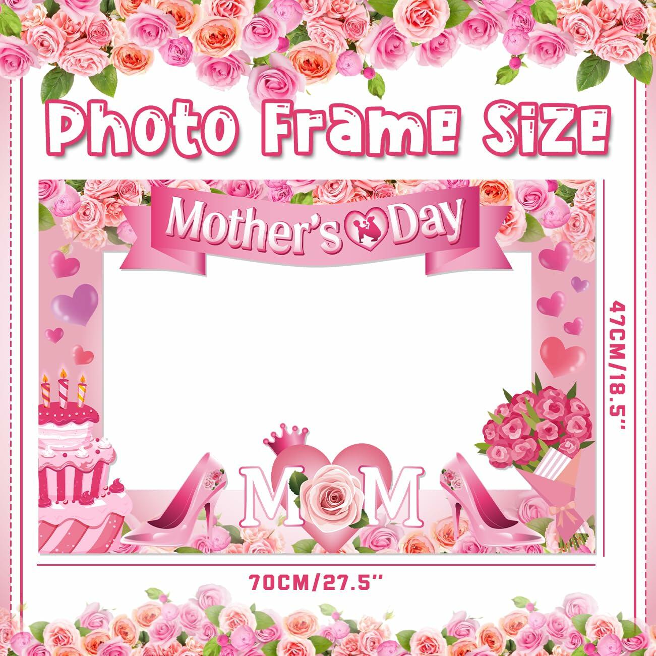 Mothers Day Decorations 23pcs Photo Booth Props Pink Frame Party Supplies
